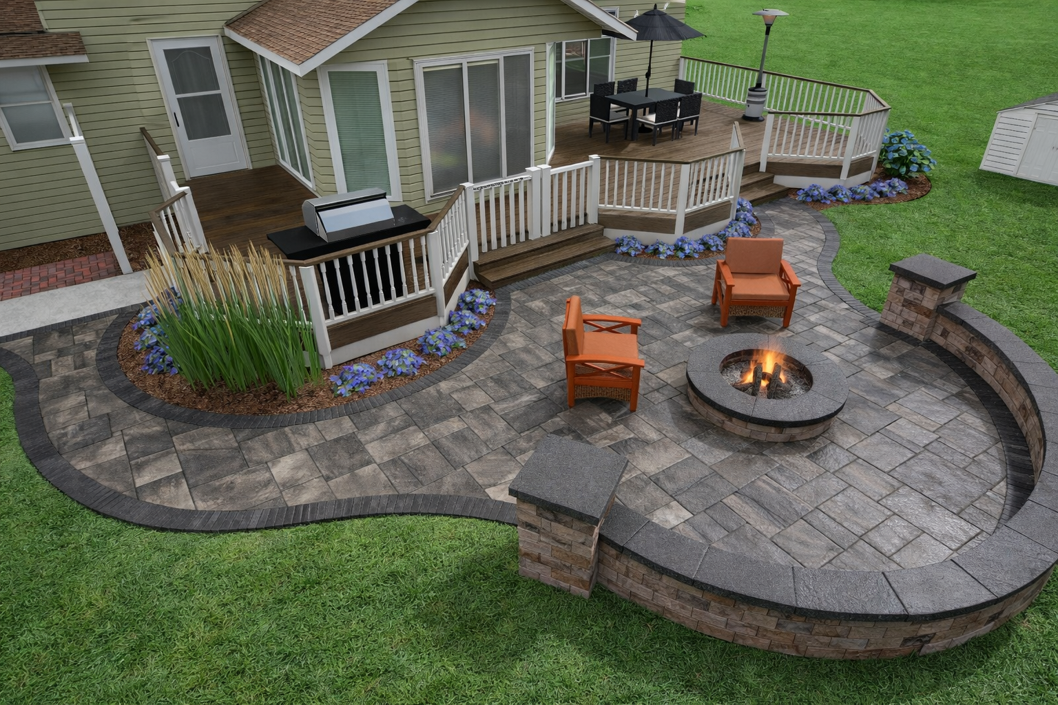Paver Patio With Firepit And Seatwall Using Unilock 3d Software