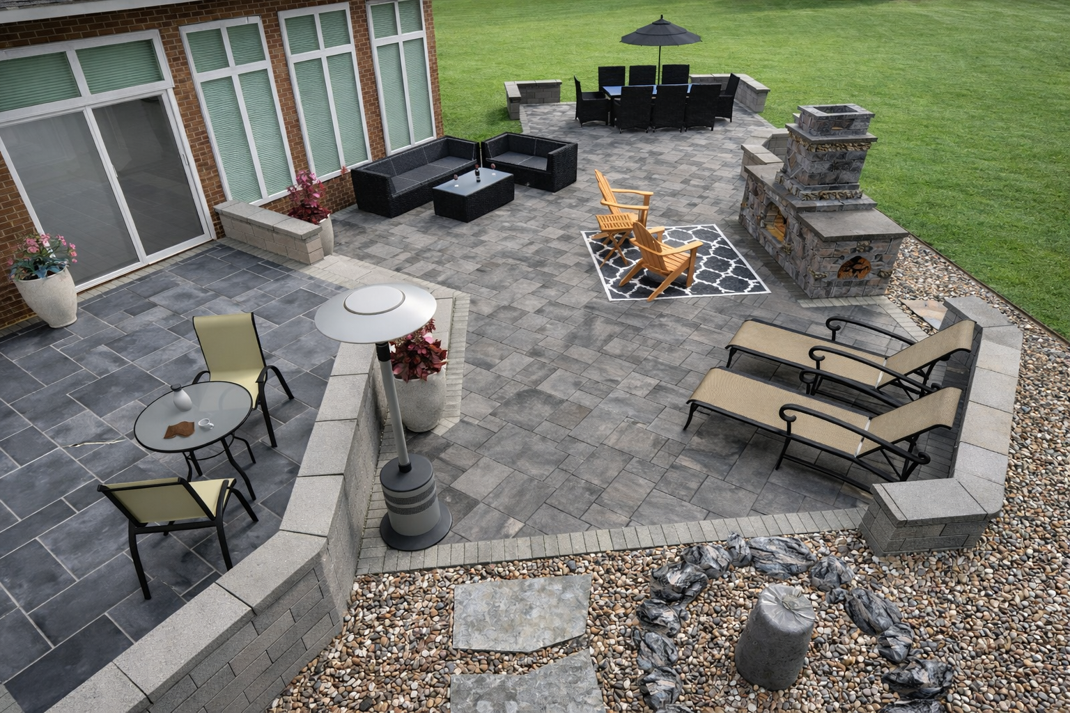 Paver Patio With Fireplace And Waterfeature Using Unilock 3d Software